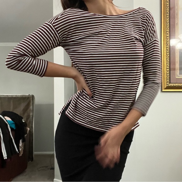NWOT Garnet and White Striped LOFT Long Sleeve Top - Picture 2 of 6